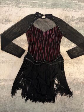 Black Fringe Dance Dress with Pink Sparkle Accents